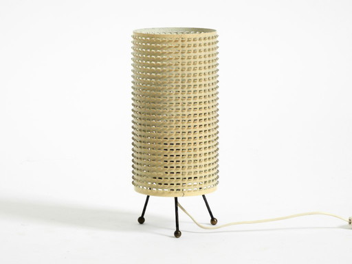 Original 1950s brass tripod table lamp with a perforated metal lampshade