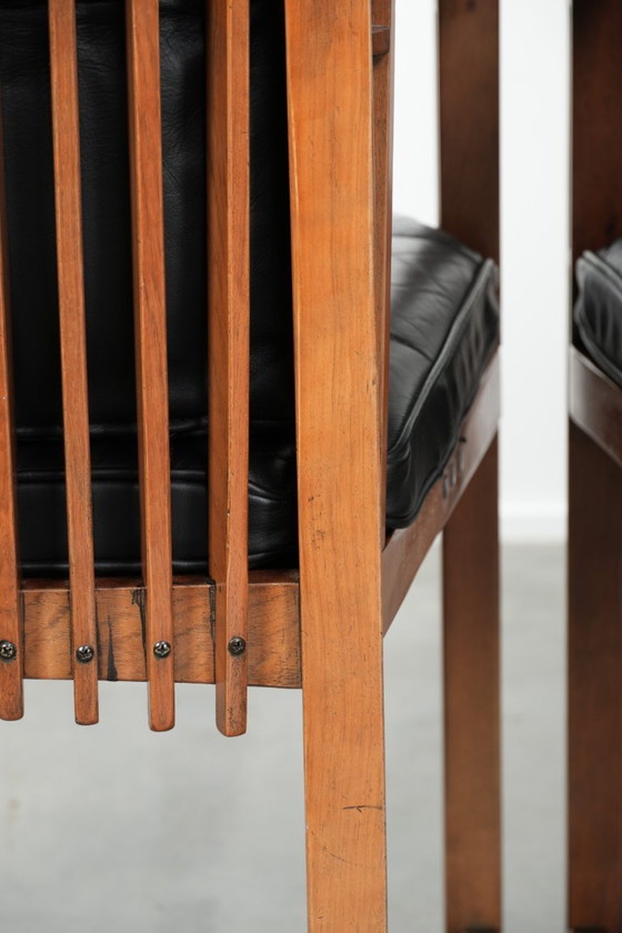 Image 1 of Ensemble de 4 chaises de salle à manger de luxe en cuir noir, design Art déco, par Schuitema