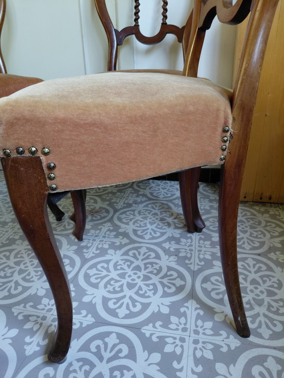 Juego de 4 sillas de comedor antiguas estilo Biedermeier - Buen estado – Velvet, Wood (photo 9 of 13)