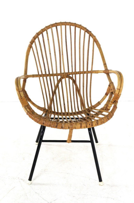 Image 1 of Set of 3 rattan armchairs + vintage rattan coffee table, Rohe, Noordwolde
