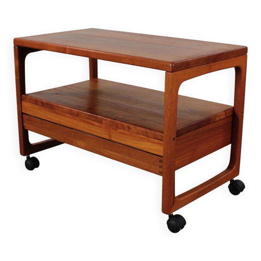Mesa auxiliar de teca vintage, carrito de bar, diseño danés MCM