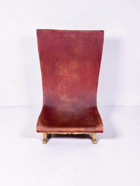 Image 1 of Slipper chair van rood leer van Pierre Lottier voor Valenti
