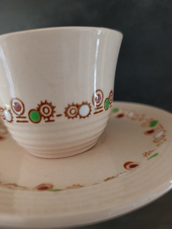 Image 1 of 6 Art Deco cups and saucers, 1930s, Betty model from Longwy - France