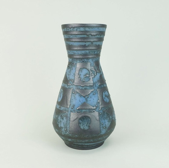 Image 1 of vase carstens decor ankara bleu gris glacure metallique no. 1218-29 céramique du milieu du siècle 1960 WGP