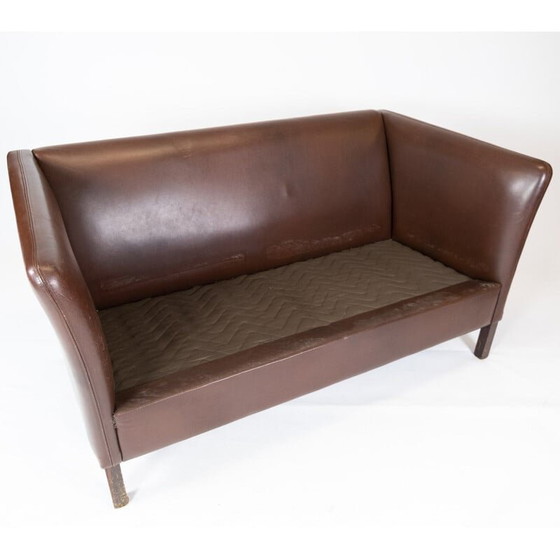 Image 1 of Vintage dark brown leather upholstered 2-seater sofa by Stouby Furniture, Denmark 1960