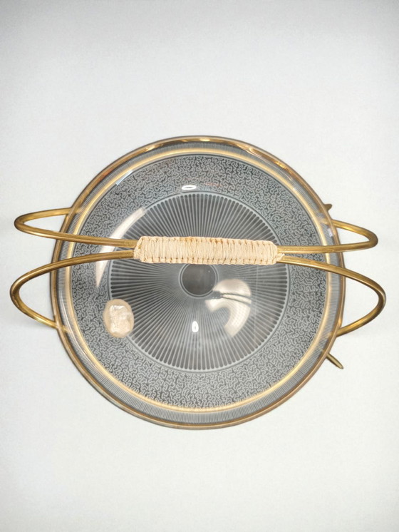 Image 1 of Mid Century Messing Glas Etagere 1950s – Messing Glazen Schaal Vintage