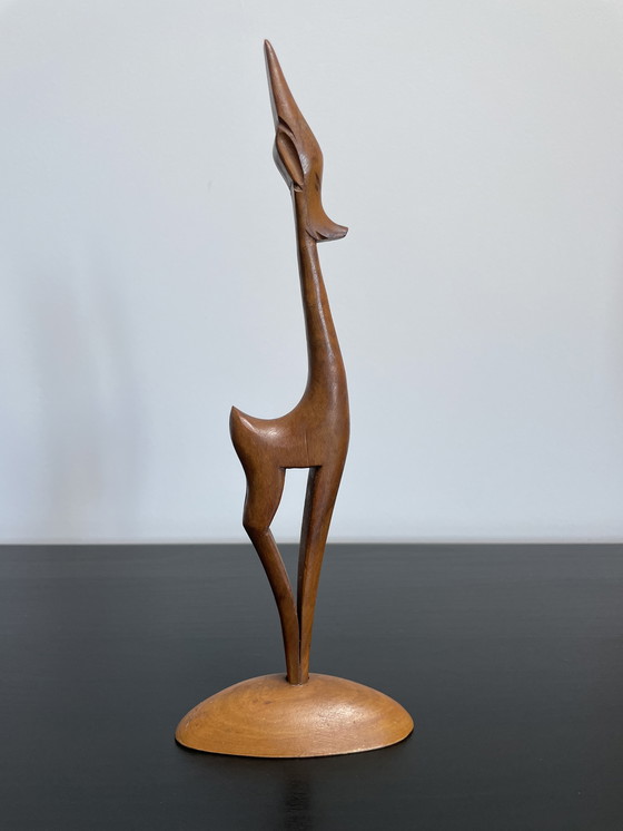 Image 1 of Mid - Century Modern Wooden Gazelle Sculpture - Abstract & Elegant