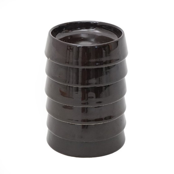 Image 1 of Six bols en céramique émaillée noire de Gabbianelli, années 1970