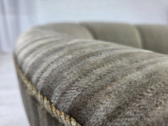 Image 1 of 1970s, Danish 2-seater curved sofa, original furniture velour, beech wood.