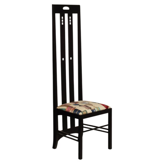 Chaise High Ingram Postmoderne Charles R. Mackintosh avec Tissu Fornasetti Alivar (photo 7 of 27)