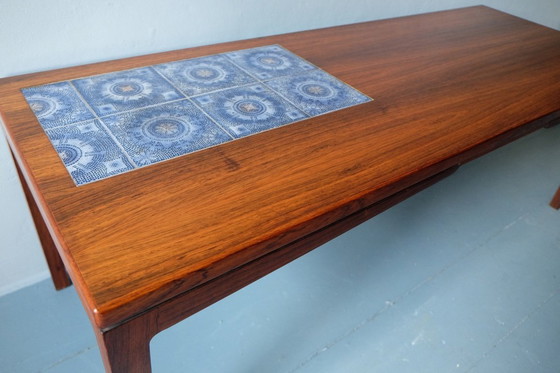 Image 1 of Rosewood Coffee Table with Blue Ceramic Tiles, Denmark, 1960s