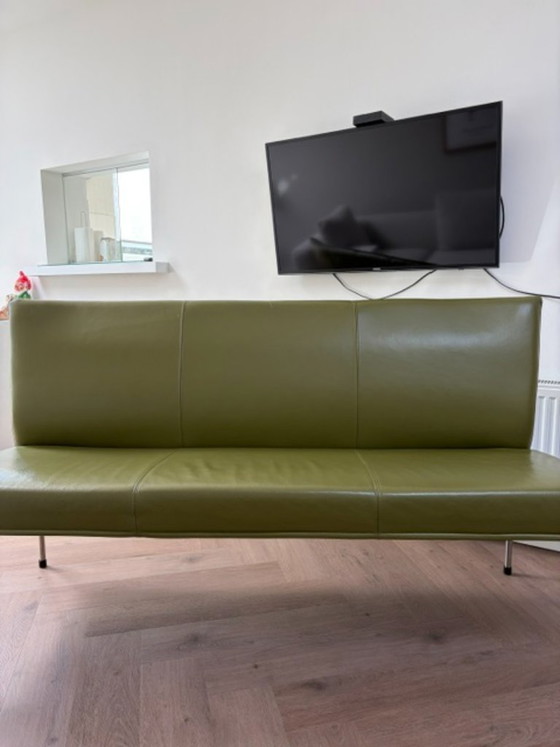 Leather dining bench Fonk in olive green – Goossens, Benches, Metal (photo 3 of 5)
