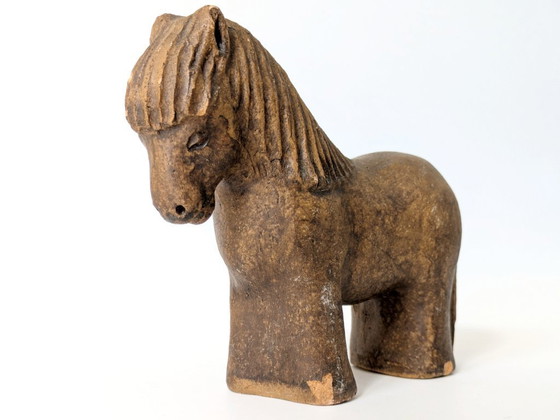 Image 1 of Pair of Midcentury Stoneware Horse Figurines, Mare and Foal | Scandinavian Style