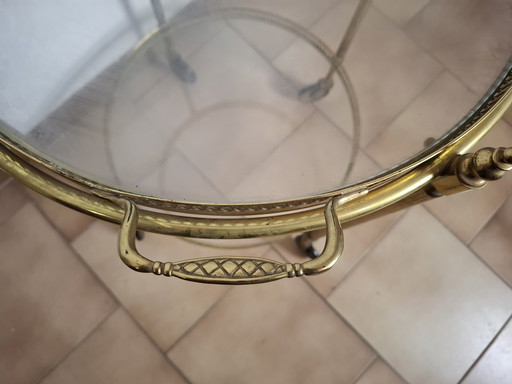 Carrello Bar con vassoio in vetro e ottone. 