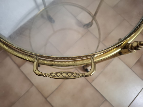 Image 1 of Bar trolley with glass and brass tray.