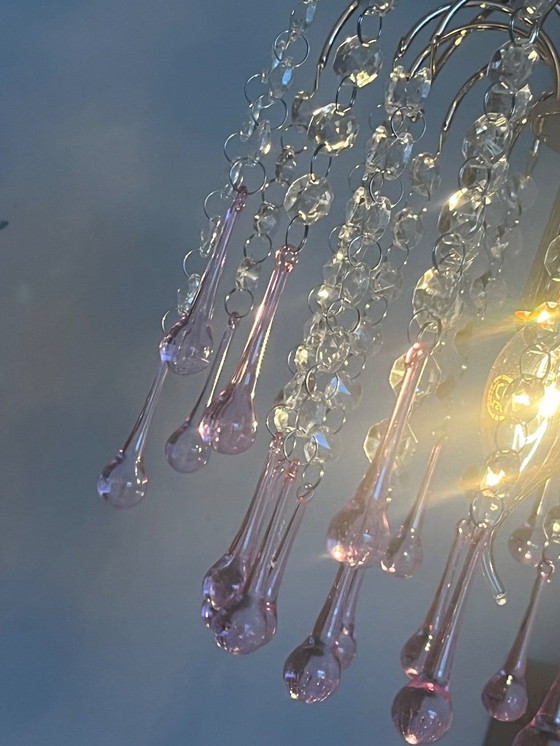 Image 1 of pink teardrop chandelier pendant lamp vintage