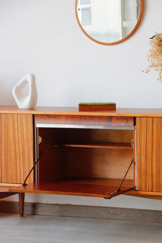 Image 1 of Zebrano Scandinavisch dressoir - Vintage jaren 60 buffet