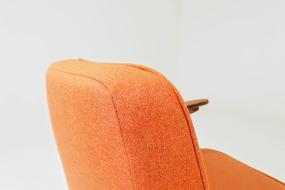 Image 1 of Chaise longue vintage Tissu laine orange Bois de hêtre