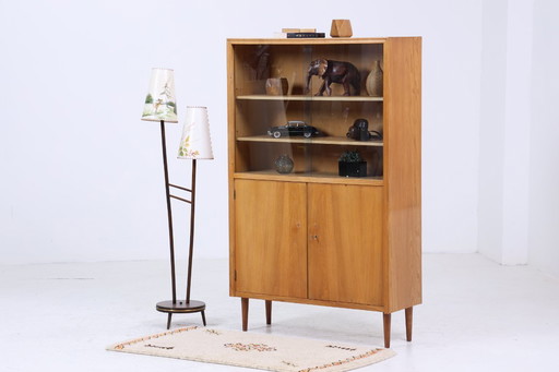 Vintage display cabinet 60s | Mid - Century glass cabinet retro shelf wood storage #05-48
