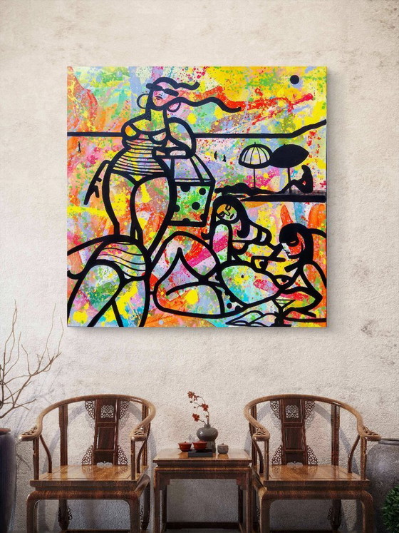 Image 1 of Acrylic painting "rainbow beach" 100x100cm