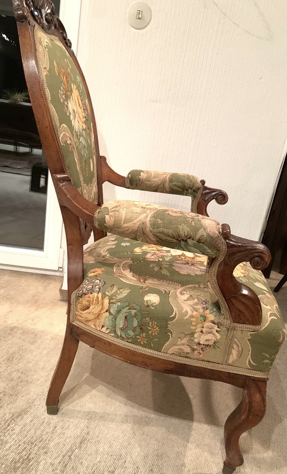 Image 1 of Sedia, poltrona, sedia imbottita, XIX secolo, Luigi Filippo, antica, rococò