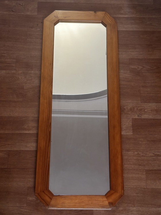 Espejo de pared octogonal grande de pino, década de 1970 – 103 × 40 cm – Wood, Glass (photo 2 of 13)