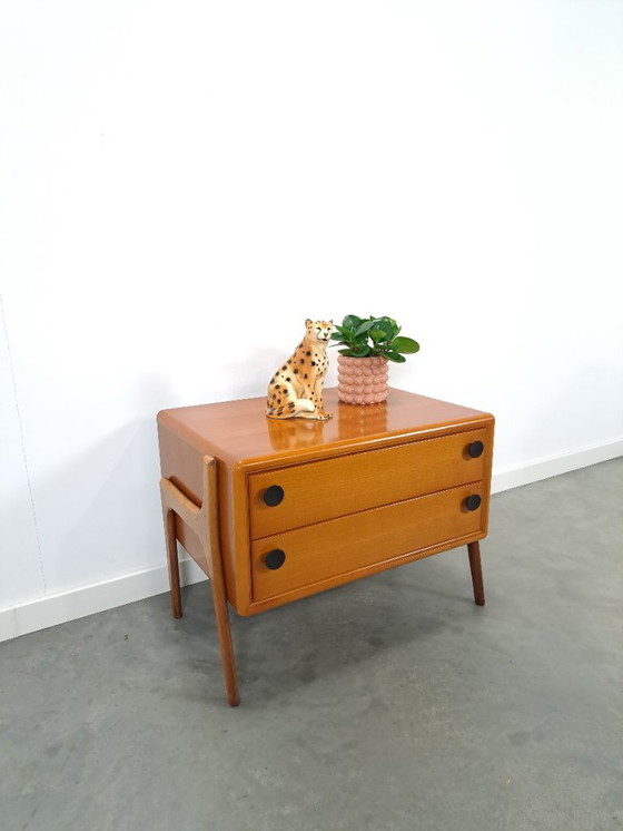 Image 1 of Commode en teck avec poignées en métal noir, meuble TV