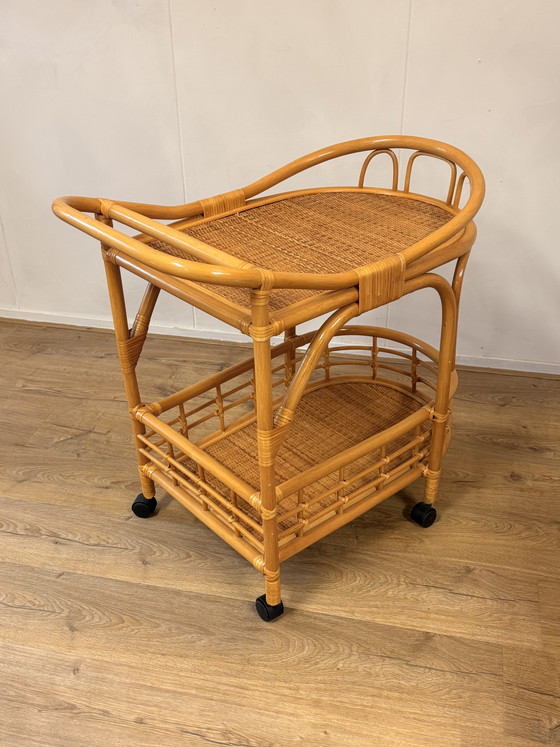 Image 1 of Vintage rotan bamboe serveerwagen/trolley