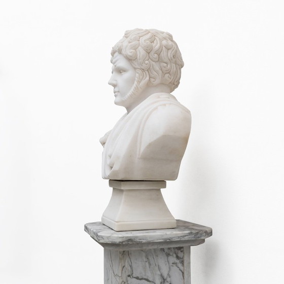 Witte Marmeren Buste van een Romeinse Keizer, 20e Eeuw – Beeldhouwkunst, Marble (photo 3 of 9)