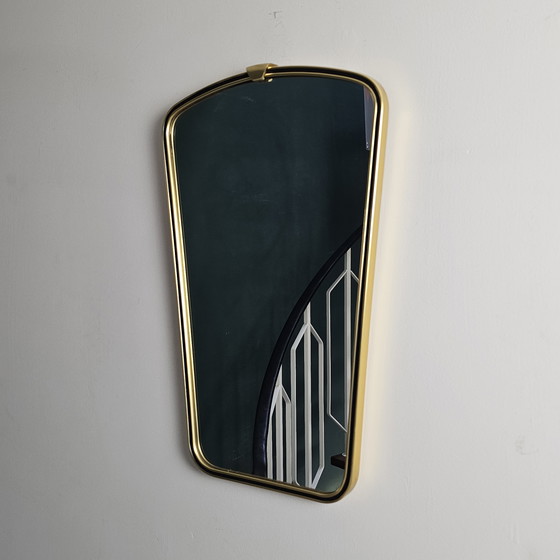 Image 1 of Miroir Vintage des années 1950/60 - Miroir allongé avec cadre en laiton, miroir mural rétro