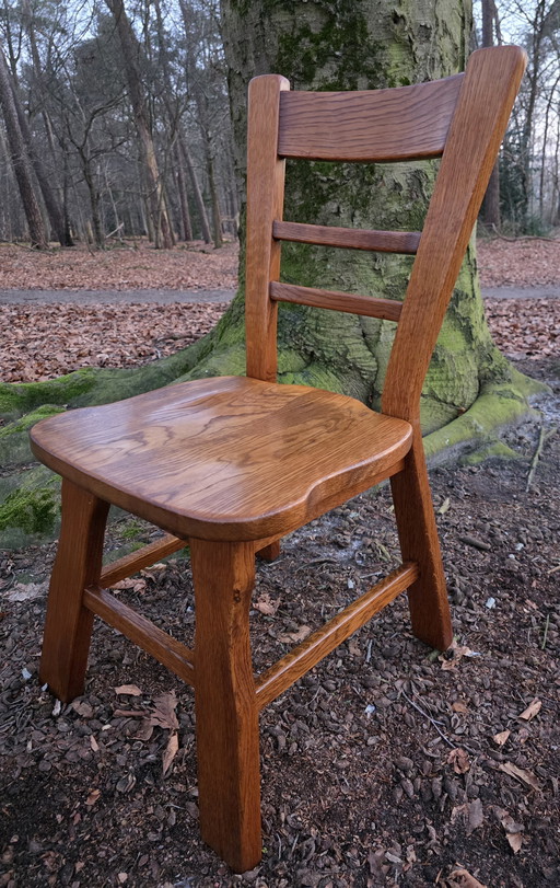 Massief eiken brutalist stoelen – set van 4