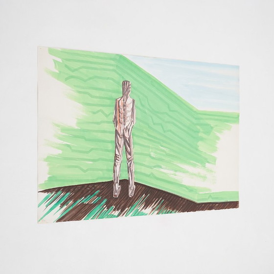 Image 1 of Mario Rossello, technique mixte sur papier, années 1970