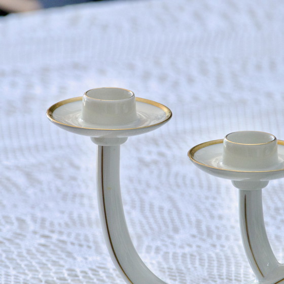 Image 1 of Beierse porseleinen kandelaar Gesigneerd Edelstein