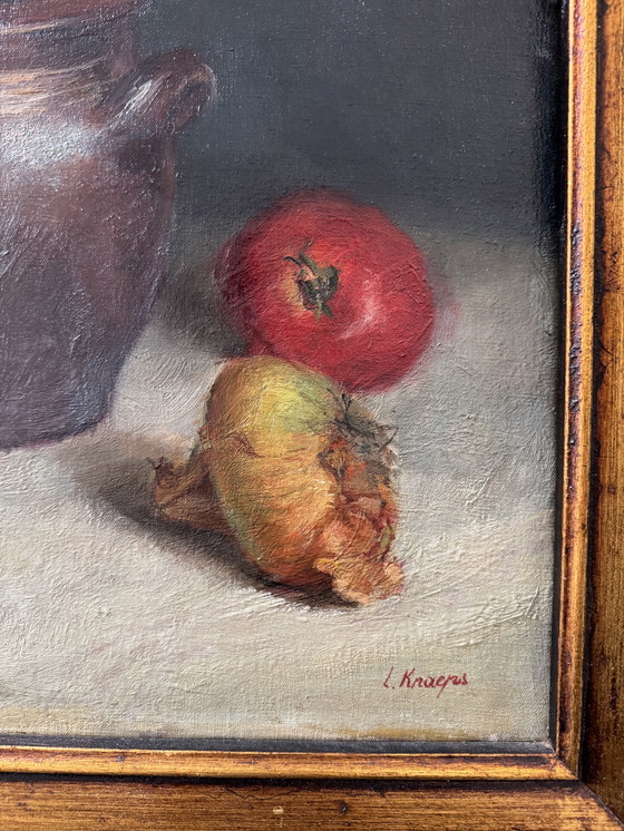 Image 1 of Still life painting, oil on antique canvas