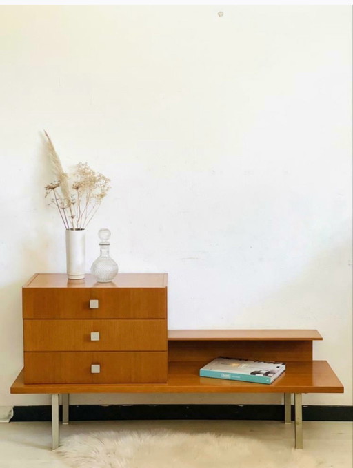 Mesita auxiliar vintage de mediados de siglo / Mueble de recibidor con espejo – wandkast, Crystal, Wood (photo 2 of 10)