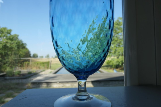 Vintage Empoli Optically Blown Glass Vase Turquoise (photo 6 of 10)