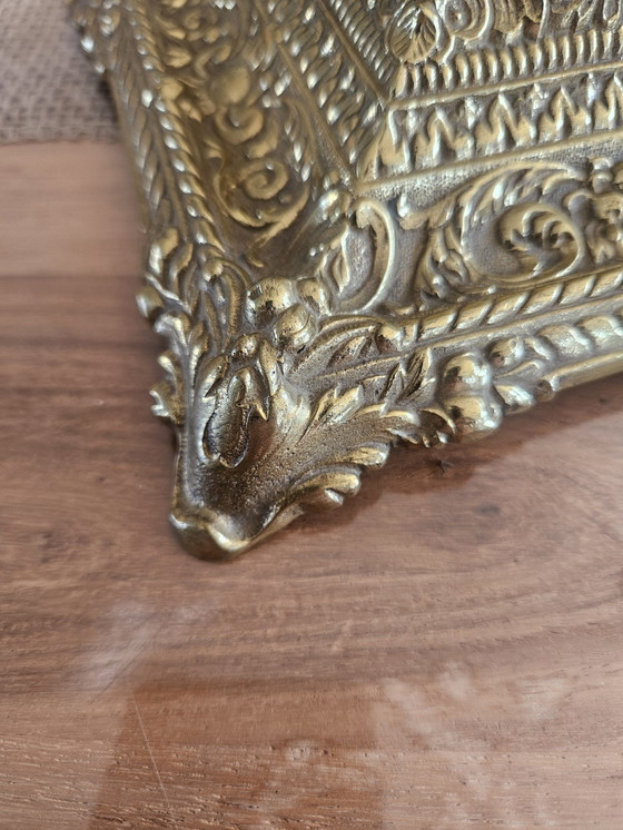 Image 1 of Antique French double desk inkwell – D.L. n°9 Déposé – Cast bronze with gilding, ca. 1880–1890