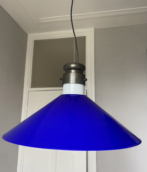 Vintage Danish pendant lamp with cobalt blue shade