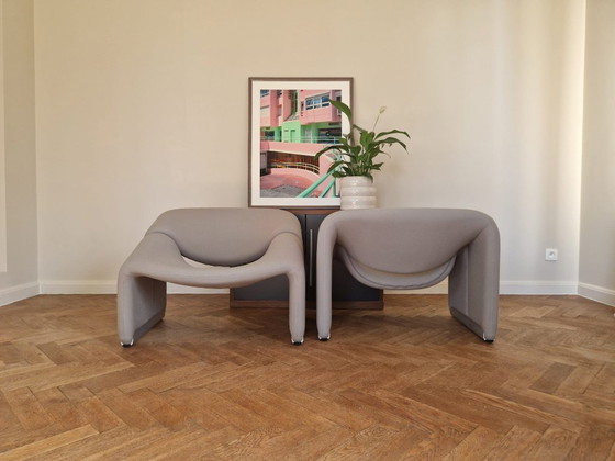 Poltrone Lounge, una coppia, tessuto grigio, Artifort, Tessile, Plastica, Mid Century Modern (foto 2 di 7)