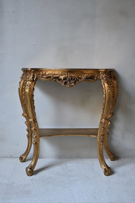 Image 1 of Wunderschöner Biscottini-Barockkonsolentisch mit Blattgold