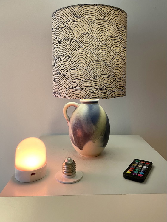 Image 1 of Piccola lampada wireless in ceramica tedesca occidentale con paralume giapponese.