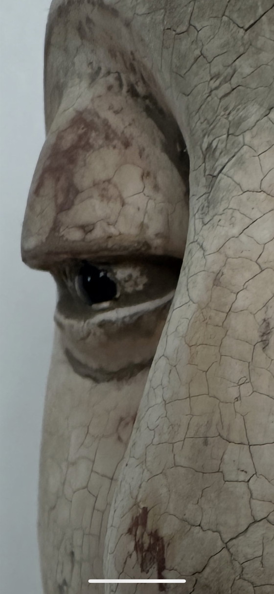 Image 1 of Monumentale, handgeschnitzte chinesische/südostasiatische Tempelstatue aus Holz – Polychromie – 128 cm (Guanyin/Bodhisattva)