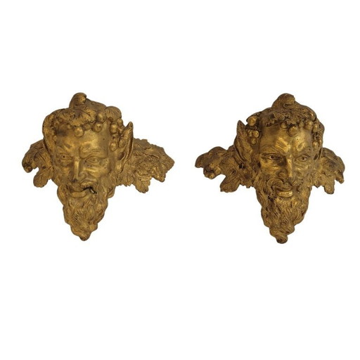 Pair of “Satyr” masks, gilt bronze, Louis XVI, Circa 1790 - France