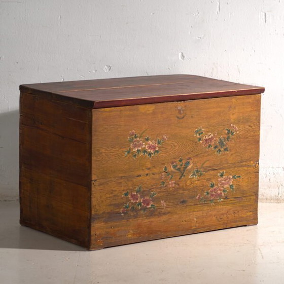 Antike chinesische Truhe mit gemalten Blumen aus Ulmenholz – China, um 1900 – Aufbewahrungsschrank (photo 5 of 40)
