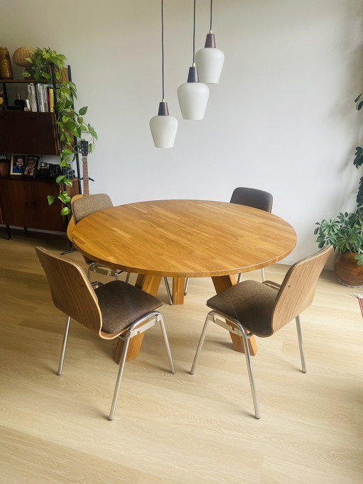 Set van 4 Vintage Mid-Century Moderne Stapelstoelen – Jaren '70 – Multiplex & Chroom