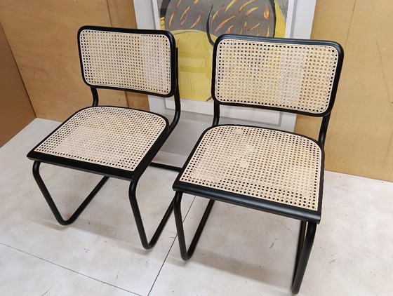 Image 1 of ALIVARMVSEVM 104. SET of 2 CESCA B32 Chairs (NEW) in Black Frame Limited Edition 