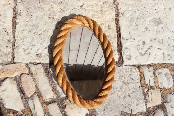 Image 1 of Vintage Oval Rope Mirror by Audoux & Minet, 1950