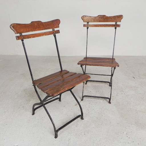 Set of 2 folding chairs, patio chairs, 1930s