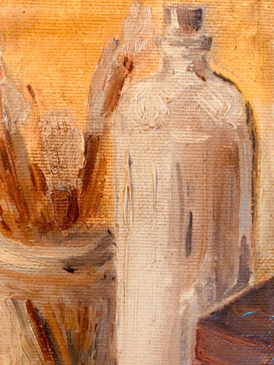 Image 1 of Small oil painting on canvas, still life, "studio"