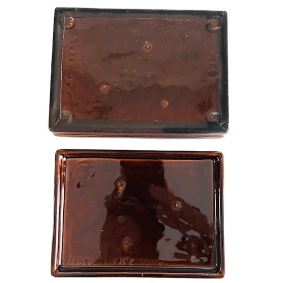 Image 1 of Vintage mid-century SC3 Italy jewelry box ceramic leather 1970s